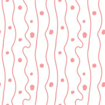 Pink Waves and Dots Simple Seamless Pattern on White Background 스톡 일러스트