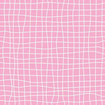 Pink Wavy Grid Seamless Pattern with Distorted Checkered Lines. Trendy Retr.. Stock Illustration