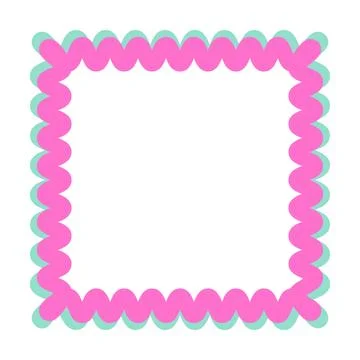 Pink Wavy Square Border Frame Vector Illustration Decorative Scalloped Roun.. Stock Illustration