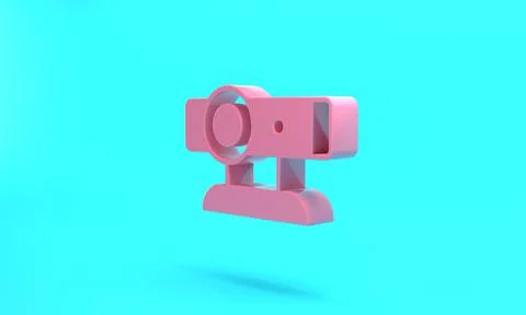 Pink Web camera icon isolated on turquoise blue background. Chat camera. Webc Illustrazione stock