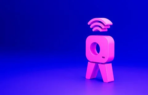 Pink Web camera icon isolated on blue background. Chat camera. Webcam icon Stock Illustration