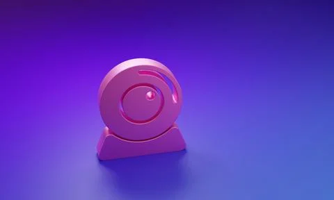 Pink Web camera icon isolated on purple-blue background. Chat camera. Webca.. Foto stock
