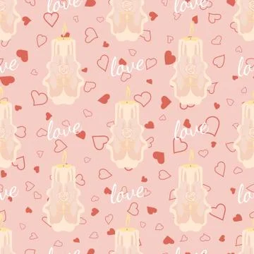 Pink wedding seamless pattern with candles Stock Illustration