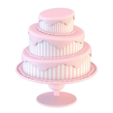 Pink white cake with stripes 3D Stock Illustration