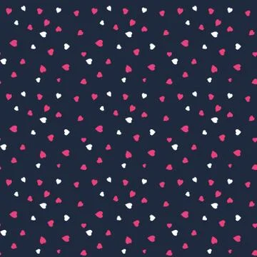 Pink &amp; white heart Seamless pattern vector. Dark blue background. Stock Illustration