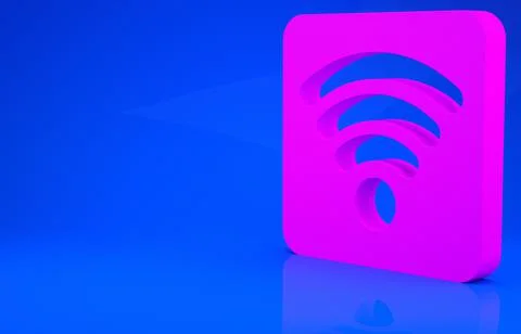 Pink Wi-Fi wireless internet network symbol icon isolated on blue background. Stock Illustration