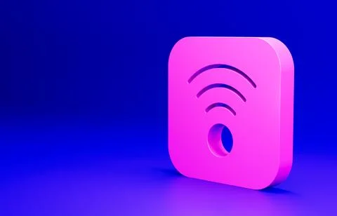 Pink Wi-Fi wireless internet network symbol icon isolated on blue background Stock Illustration
