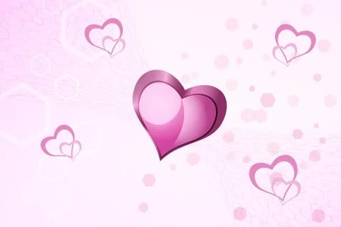 Pink wide background with hexagon pattern and heart label for holidays and pa Stock Photos