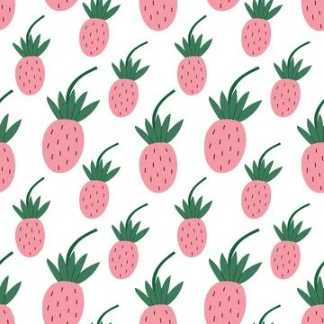 Pink wild strawberries seamless pattern Stock Illustration