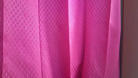 Pink window curtains swaying Stock Footage 250017362