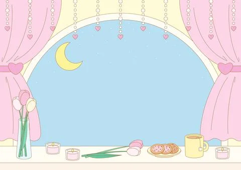 Pink window night view frame 2 Stock Illustration