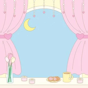 Pink window night view frame 1 Stock Illustration