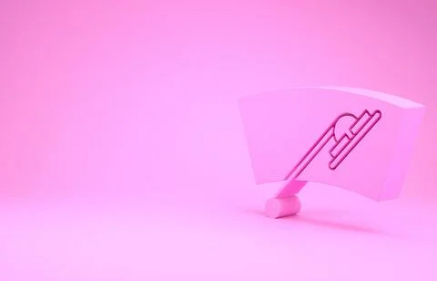 Pink Windscreen wiper icon isolated on pink background. Minimalism concept. 3 Stock Illustration
