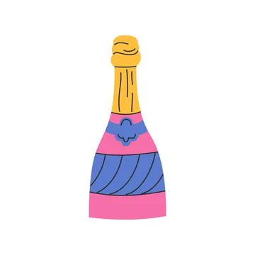 Pink wine bottle in a flat style. Valentine's day doodle vector illustrations Stock Illustration