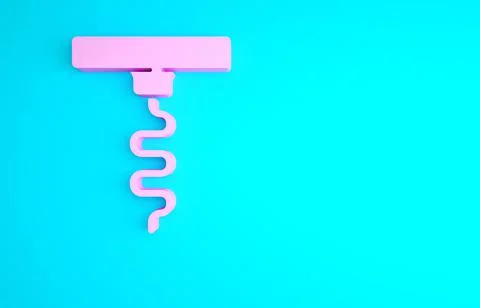 Pink Wine corkscrew icon isolated on blue background. Minimalism concept. 3d  Illustration