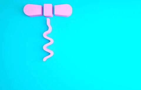 Pink Wine corkscrew icon isolated on blue background. Minimalism concept. 3d  Illustration