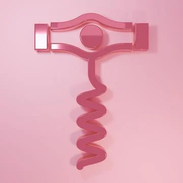 Pink Wine corkscrew icon isolated on pink background. Minimalism concept. 3.. Illustration