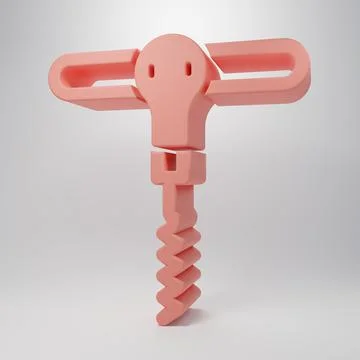 Pink Wine corkscrew icon isolated on pink background. Minimalism concept. 3.. Illustration