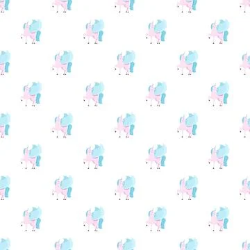 Pink winged horse seamless pattern on white background Stock Illustration