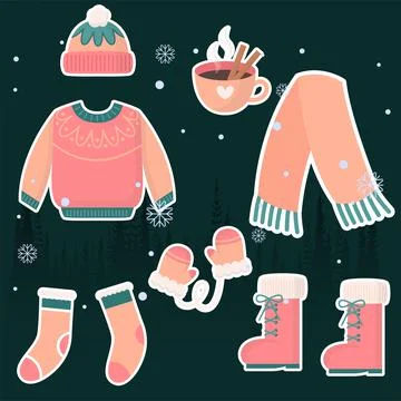Pink winter clothes pack Stock Illustration