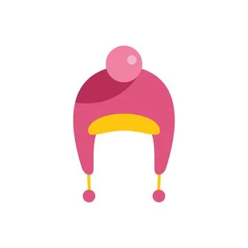 Pink winter hat with ear flaps and pompoms protecting from cold weather 스톡 일러스트