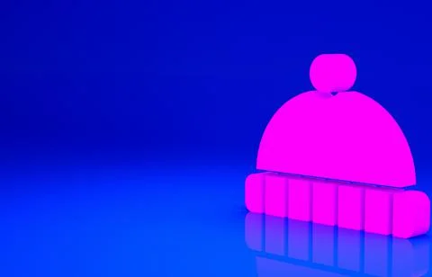 Pink Winter hat icon isolated on blue background. Minimalism concept. 3d illu Stock Illustration
