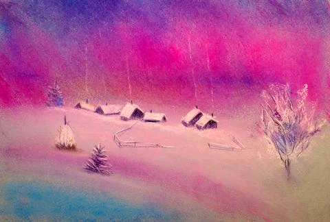 Pink winter sunset Stock Illustration