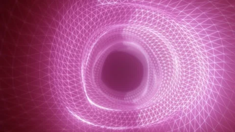 Pink wireframe vortex funnel with glowing grid lines and a dark center Stock Footage 331084594