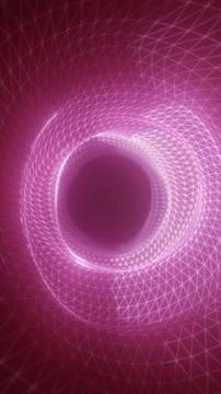 Pink wireframe vortex funnel with glowing grid lines and a dark center, for.. Ilustração Stock