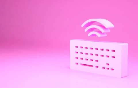 Pink Wireless computer keyboard icon isolated on pink background. PC componen Stock Illustration