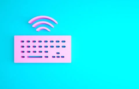 Pink Wireless computer keyboard icon isolated on blue background. PC componen Stock Illustration