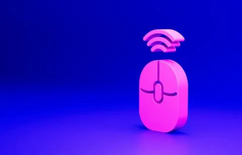 Pink Wireless computer mouse icon isolated on blue background. Optical with Stock Illustration