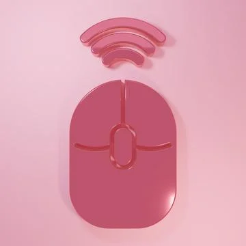 Pink Wireless computer mouse icon isolated on pink background. Optical with.. Illustrazione stock