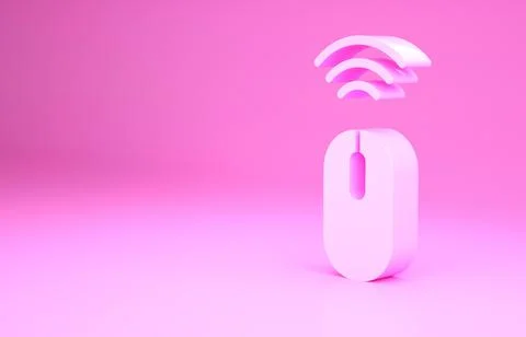 Pink Wireless computer mouse system icon isolated on pink background. Interne イラスト素材