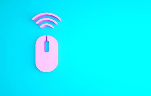 Pink Wireless computer mouse system icon isolated on blue background. Interne Stock Illustration
