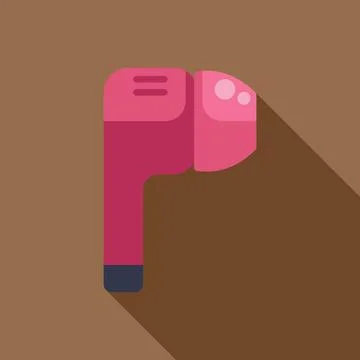 Pink wireless earphone casting long shadow on brown background Stock Illustration
