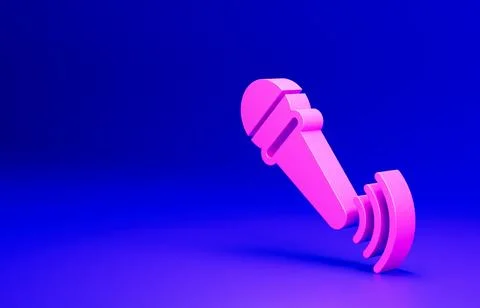Pink Wireless microphone icon isolated on blue background. On air radio mic 스톡 일러스트