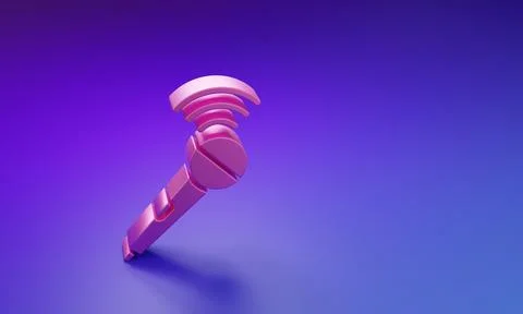 Pink Wireless microphone icon isolated on purple-blue background. On air ra.. Stock Illustration