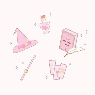 Pink witch magic elements イラスト素材