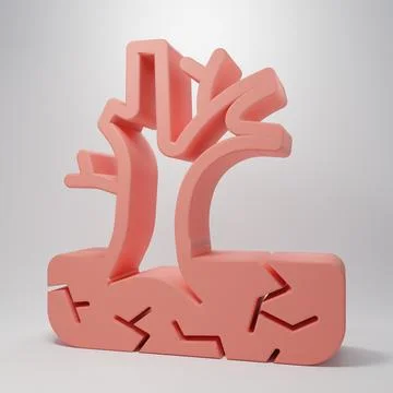 Pink Withered tree icon isolated on pink background. Bare tree. Dead tree s.. Stock Illustration