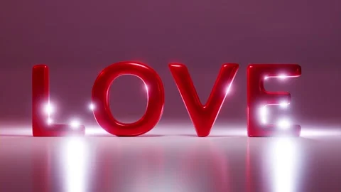 The pink word LOVE explodes into small particles. 3D animation. Stock Footage 253823336