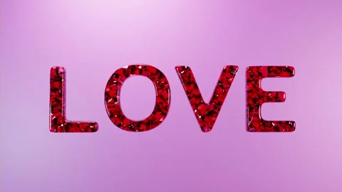 The pink word LOVE explodes into small particles. 3D animation. Stock Footage 253823340
