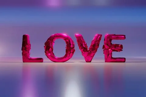 The pink word LOVE explodes into a small particles. 스톡 일러스트