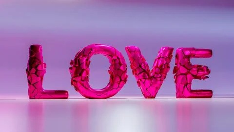 The pink word LOVE explodes into a small particles. 스톡 일러스트