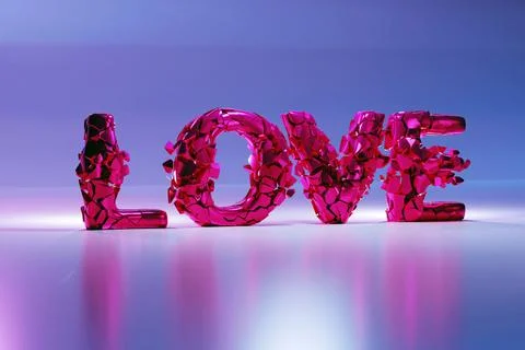 The pink word LOVE explodes into a small particles. 스톡 일러스트
