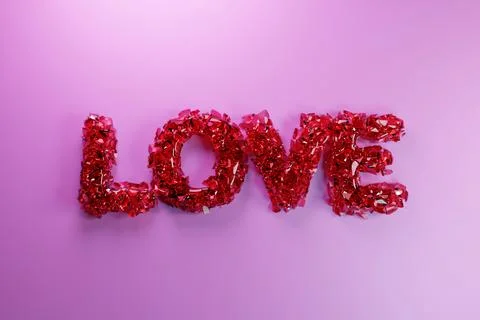 The pink word LOVE explodes into a small particles. 스톡 일러스트