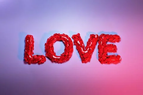 The pink word LOVE explodes into a small particles. 스톡 일러스트