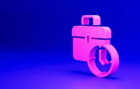 Pink Work time icon isolated on blue background. Office worker. Working hours Stock Illustration