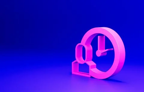 Pink Work time icon isolated on blue background. Office worker. Working hours Stock Illustration