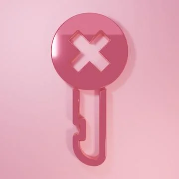 Pink Wrong key icon isolated on pink background. Minimalism concept. 3D ren.. Stock Illustration